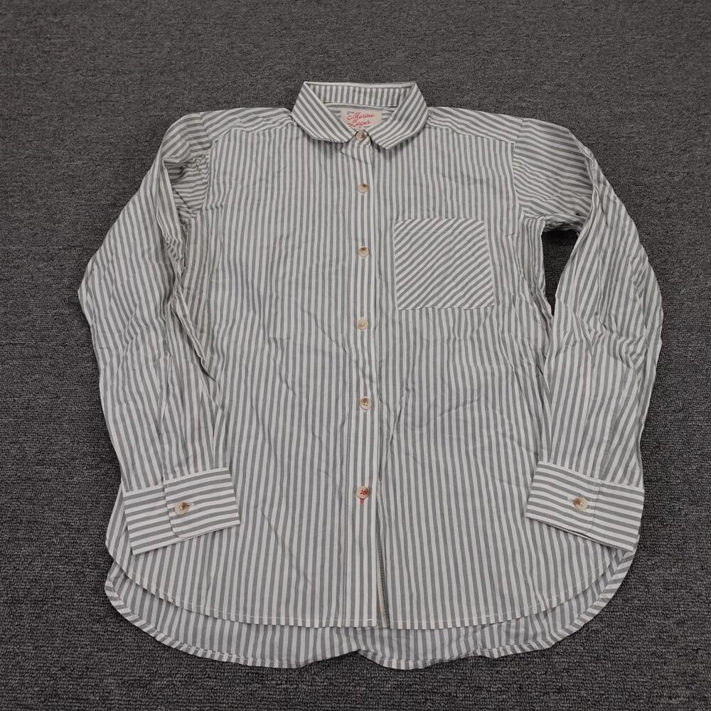 Marine Layer Shirt Womens XS Gray White Striped Pima Cotton Button Up Top